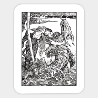 Pre-raphaelite kiss and dragon Sticker